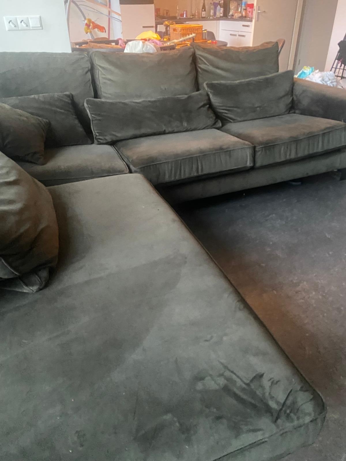 Groene velvet hoekbank, 250 tot 300 cm, Gebruikt, 100 tot 125 cm, Hoekbank