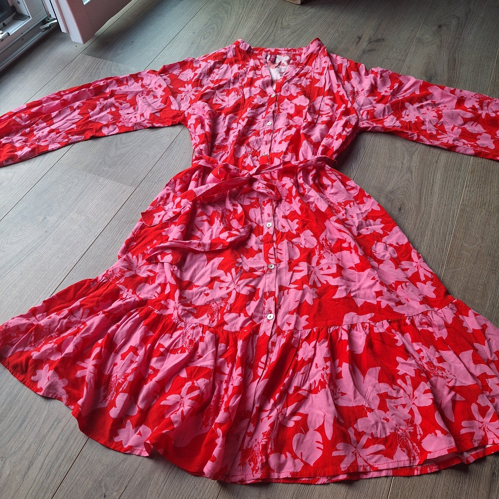 Rood/Roze zomerjurk By Jeltje, mt M/38, tot de knie, nieuw!, Maat 38/40 (M), By jeltje, Nieuw, Ophalen of Verzenden