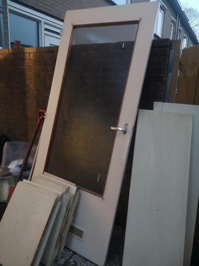 Binnendeur met matglas en klink 87,8br 201,5 hoog, Ophalen, Gebruikt