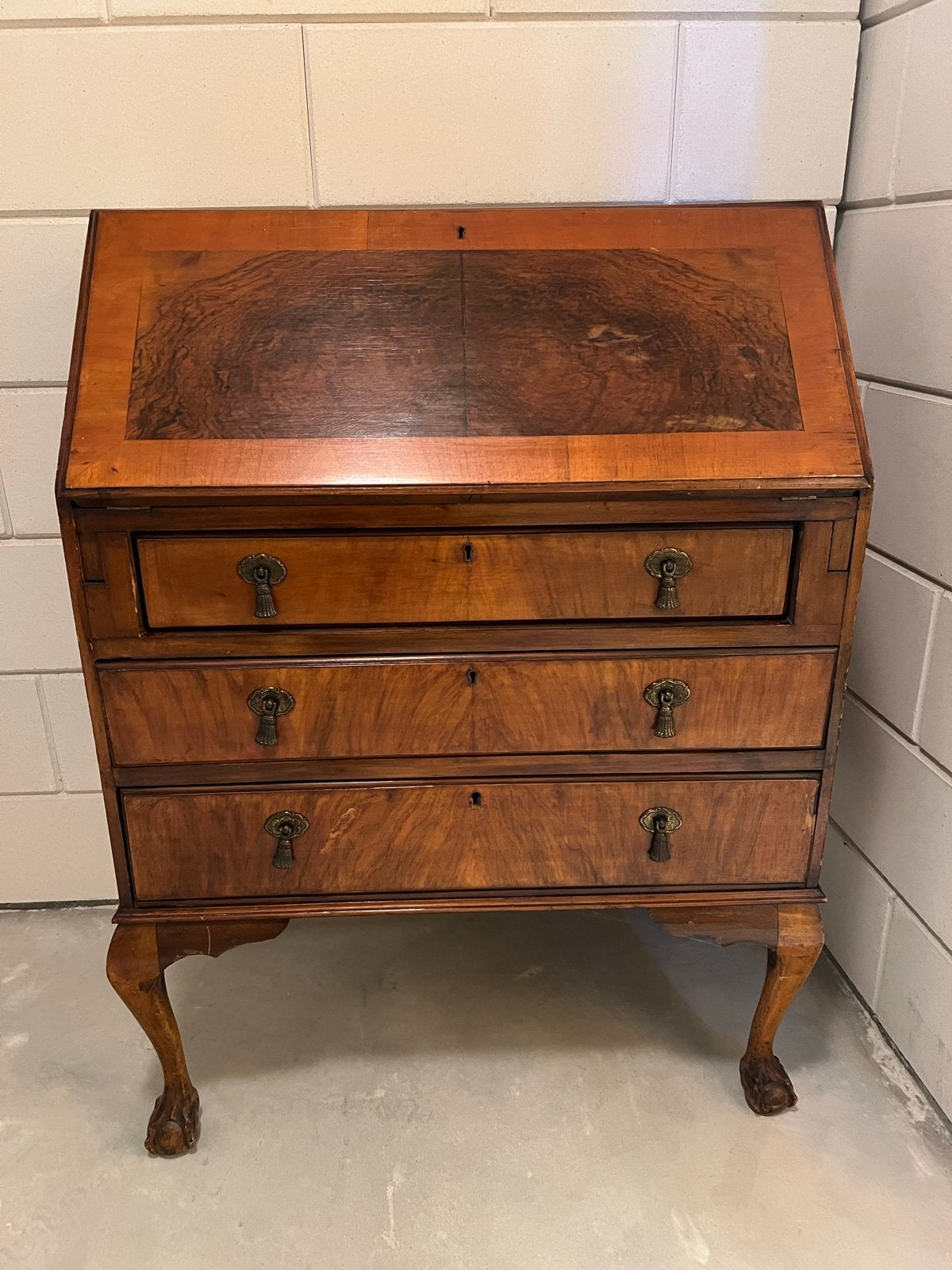 Antiek Notenhouten Secretaire Bureau met Klep en Lades, Ophalen of Verzenden