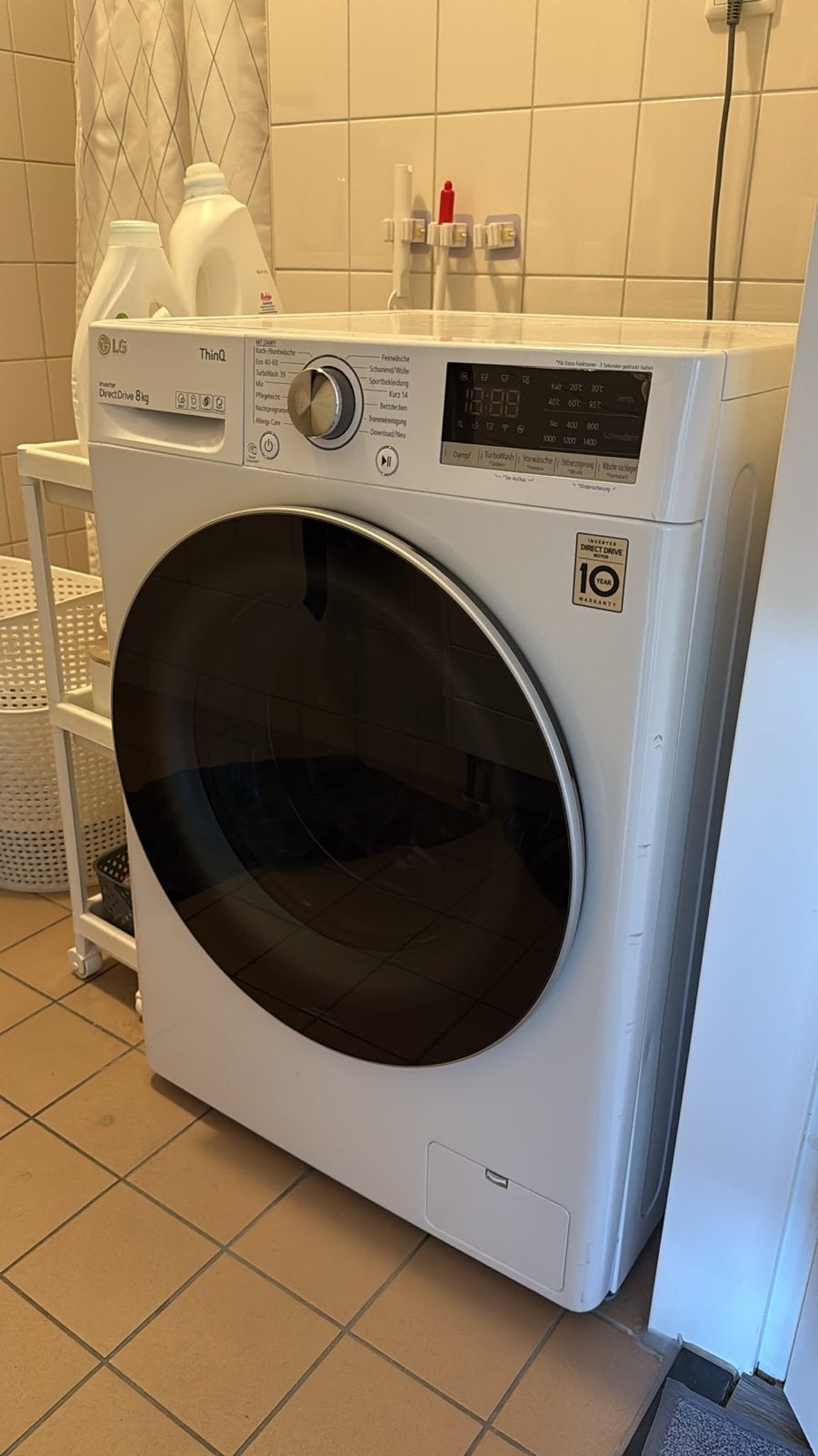 LG ThinQ 8kg Inverter Direct Drive Wasmachine, Ophalen, 1200 tot 1600 toeren, 8 tot 10 kg, Zo goed als nieuw