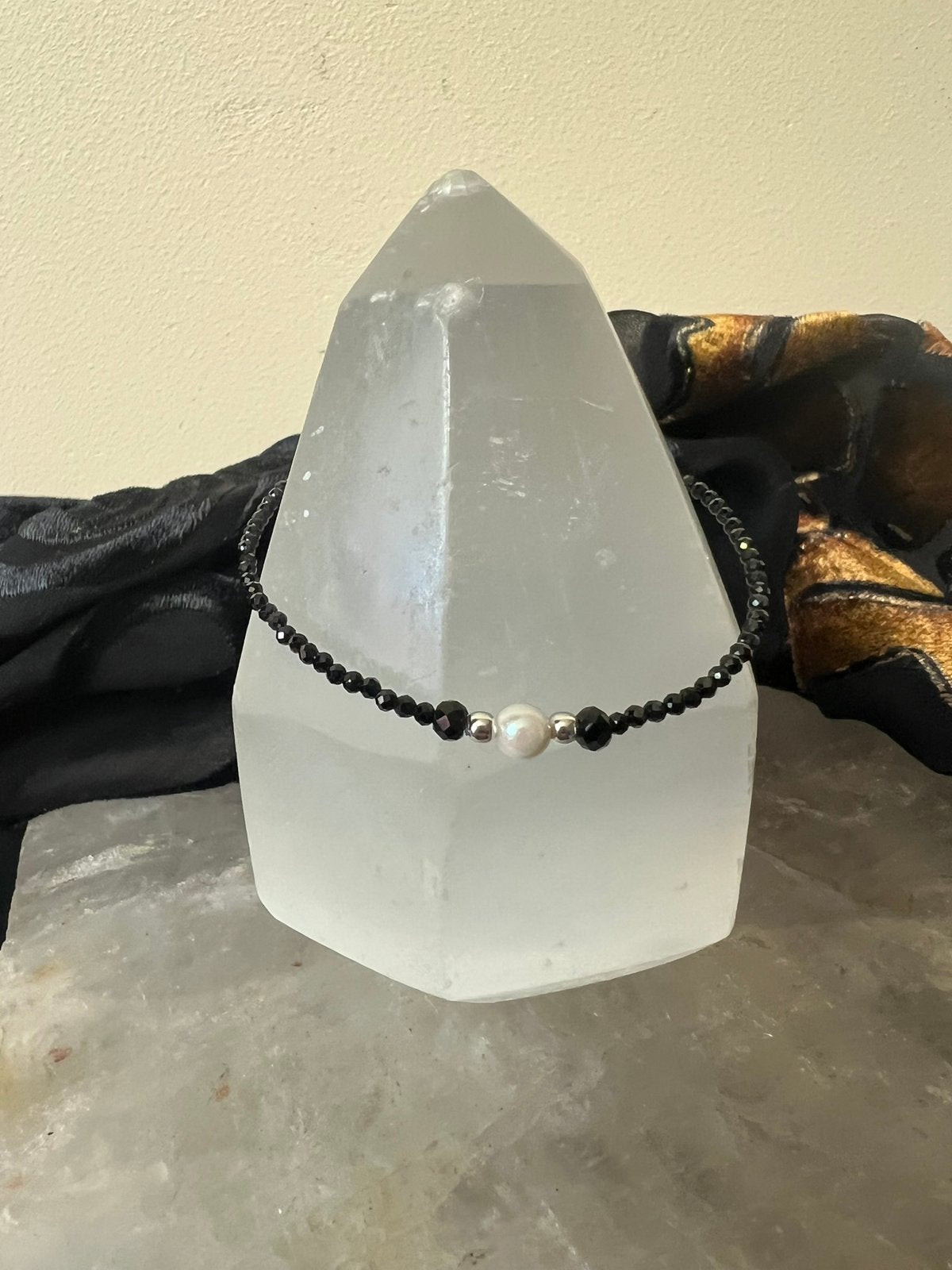 Spinel AKOYA zoutwater parel zilver geluk liefde moed hoop, Met bedels of kralen, Zwart, Magnolia11, Nieuw