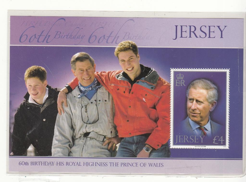 Jersey Postzegelvelletje Prins Charles 60 jaar Uitgave 2008, Verzenden