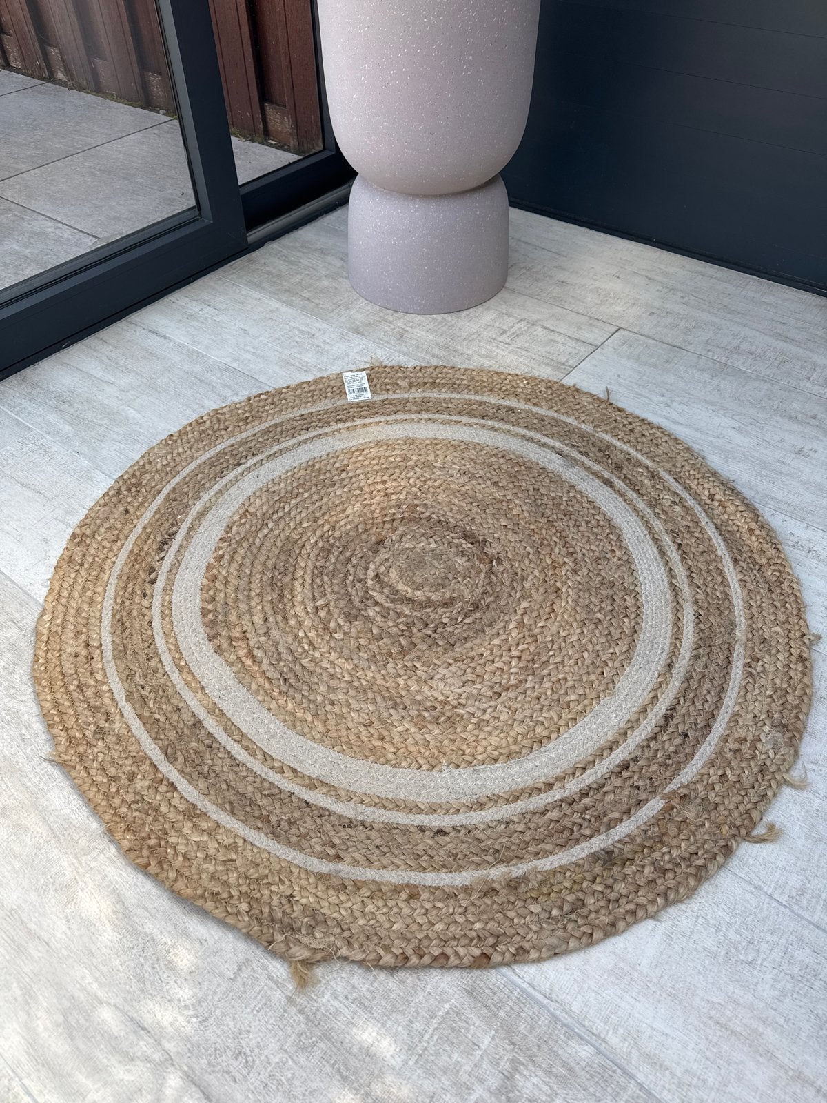Jute ronde vloerkleed 90 cm - Natuurlijke uitstraling, Ophalen, Gebruikt, Bruin, Rond