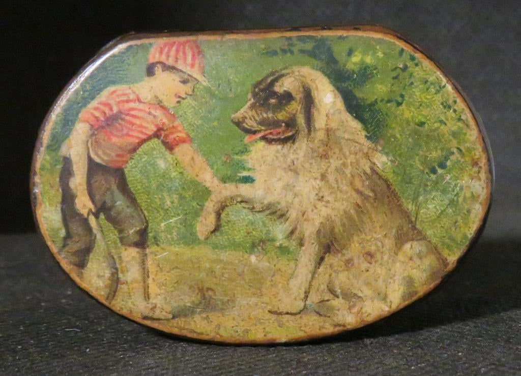Antiek gelakt papier mache snuif-/pillendoosje. 1880/90., Antiek en Kunst, Curiosa en Brocante, Ophalen of Verzenden