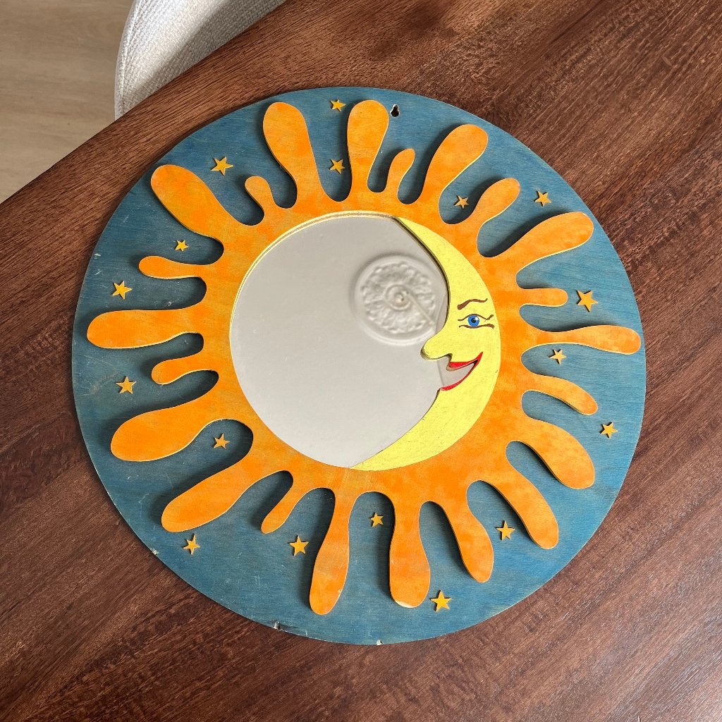 Handgemaakte grote Celestial zon en maan spiegel, Antiek en Kunst, Ophalen of Verzenden, Rond, Minder dan 50 cm, Minder dan 100 cm