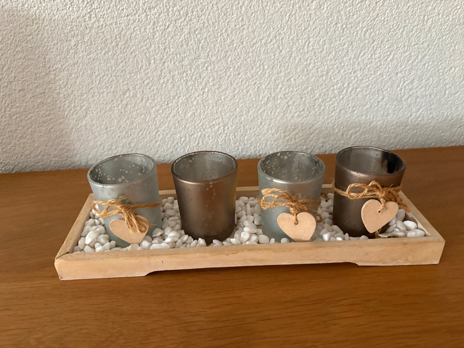 Plateau met 4 waxinelichthouders en decoratie, Gebruikt, Meerkleurig, Overige merken, Waxinelichthouder