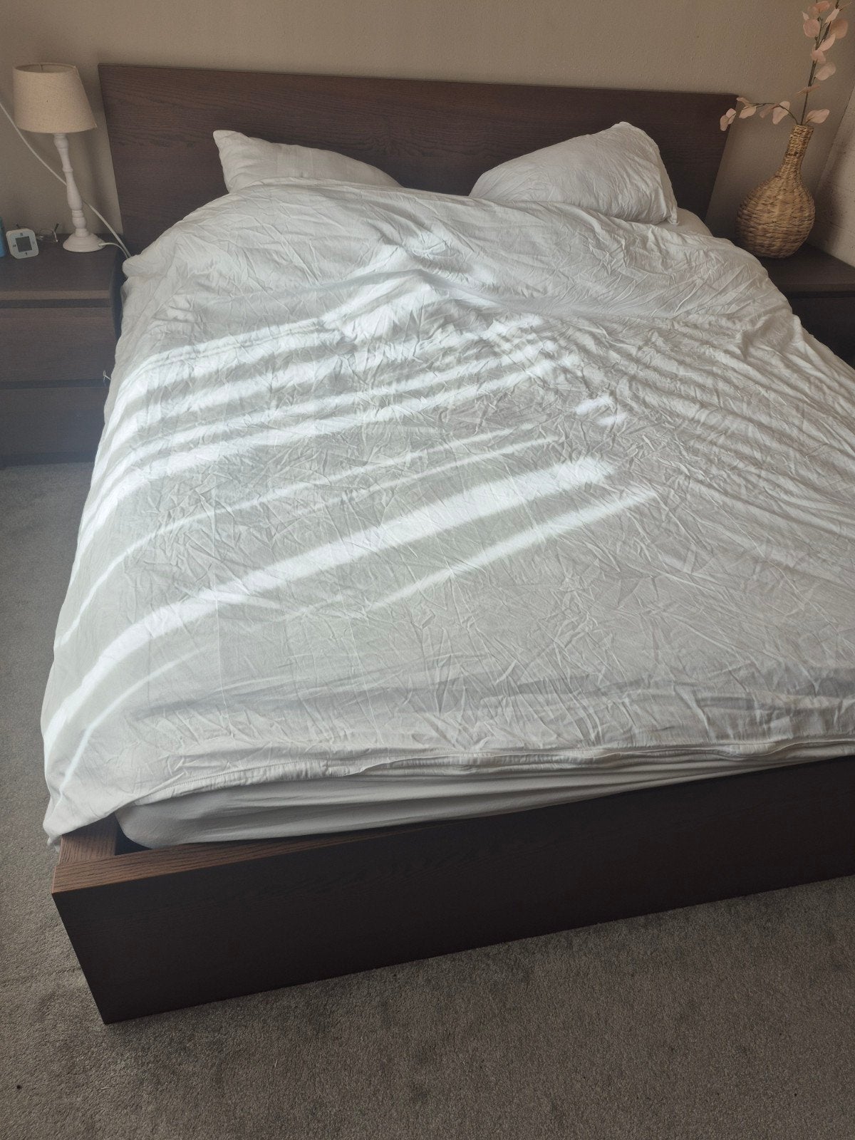 Tweepersoonsbed 180x200 met opbergruimte en nachtkastjes, Gebruikt, Bruin, Tweepersoons, Ophalen of Verzenden