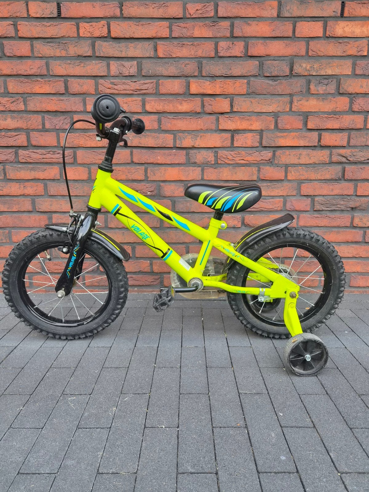 Volare Kinderfiets 14 inch - Geel met zijwieltjes, Ophalen, Zijwieltjes, Gebruikt, Velgrem