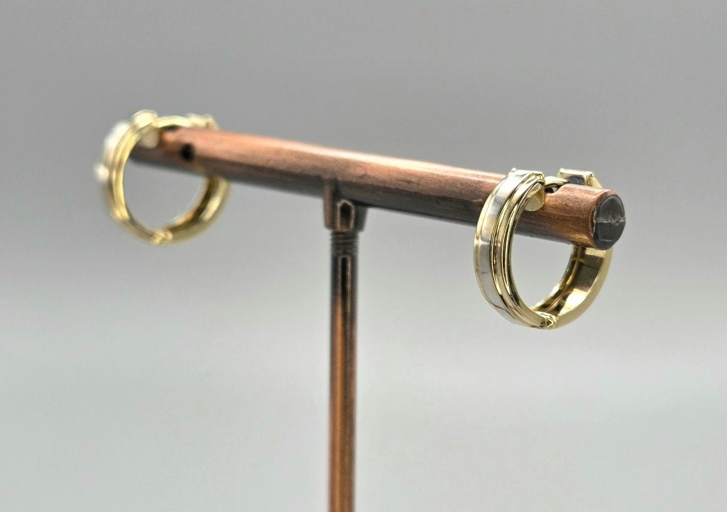 Vintage gouden bi-color oorbellen. 2026/605, Hangers, ., Ophalen of Verzenden, Zo goed als nieuw