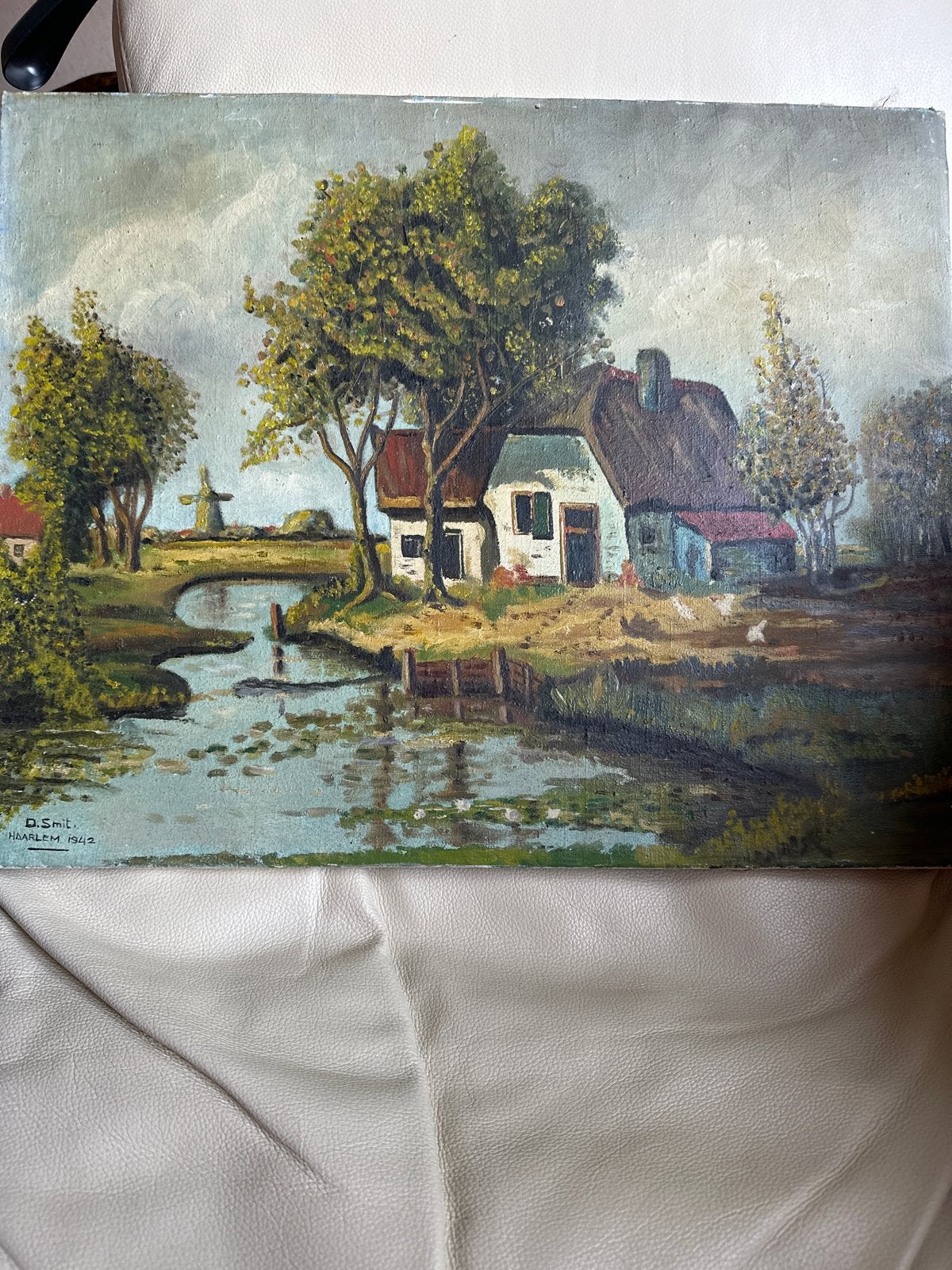 Schilderij Landschap D. Smit Haarlem 1942 - 40x50 cm, Antiek en Kunst, Gedateerd, Doek, Realistisch, Ophalen of Verzenden