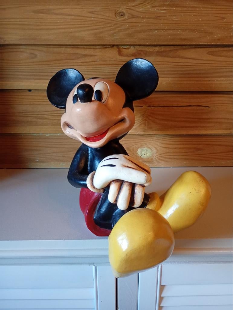 Vintage Mickey Mouse Beeldje - Zittend, Verzamelen, Disney, Ophalen, Mickey Mouse, Gebruikt, Beeldje of Figuurtje