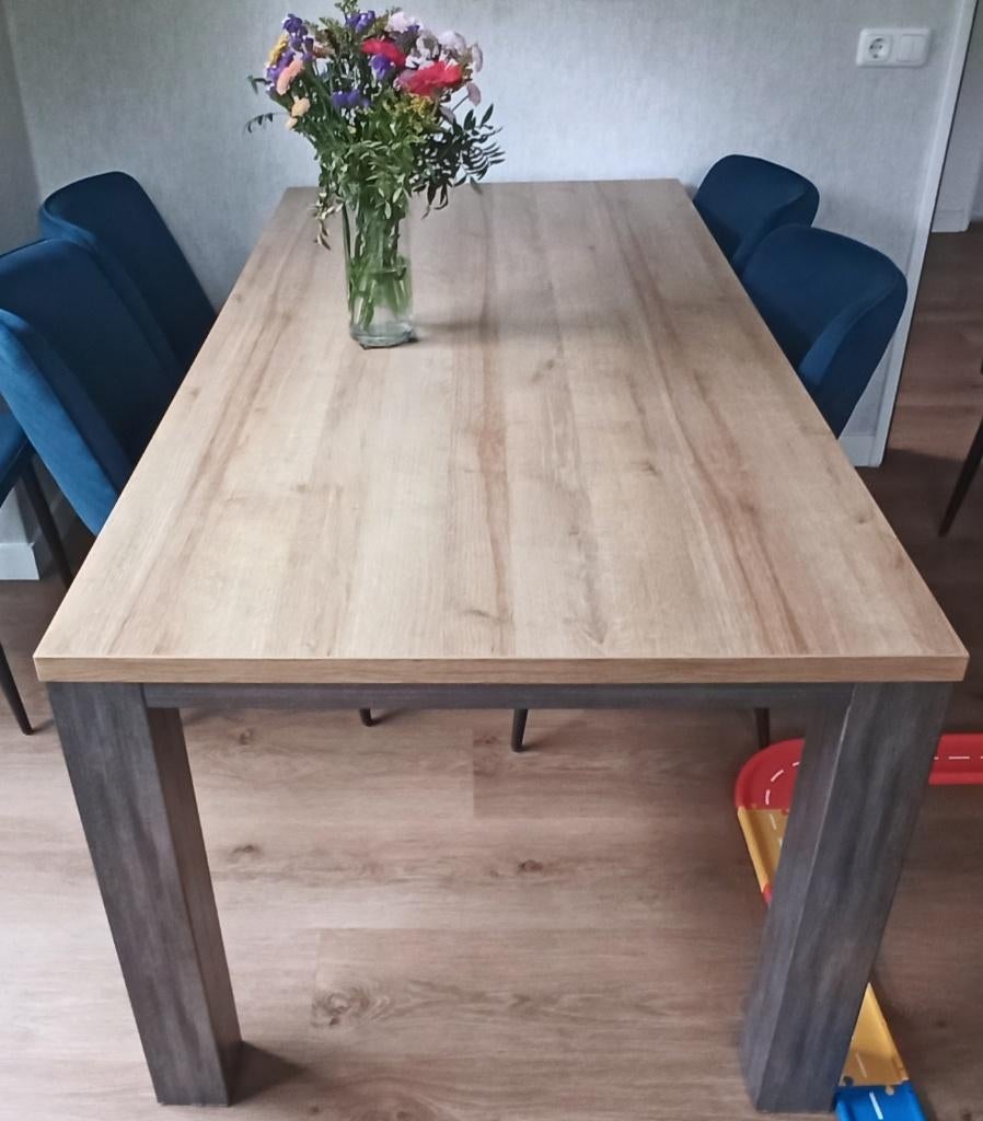 eettafel finn Leen Bakker licht eiken 160 cm, Ophalen, 50 tot 100 cm, Zo goed als nieuw, 150 tot 200 cm