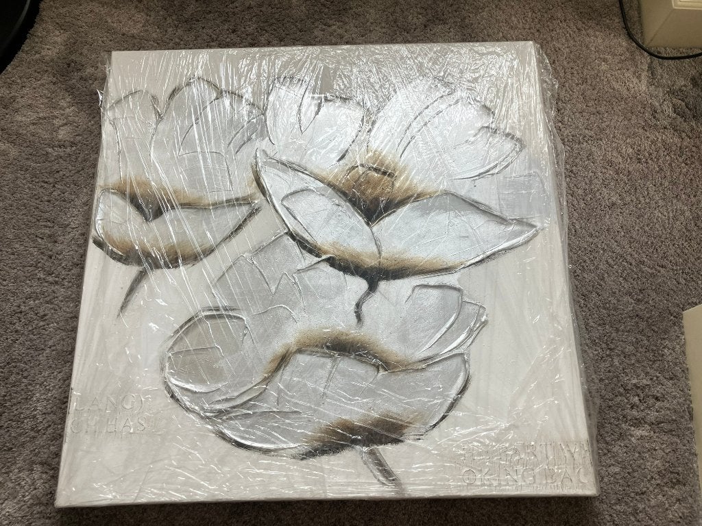 Modern schilderij met bloemen in zilver en bruin, Doek, Realistisch, Olieverf, Origineel werk