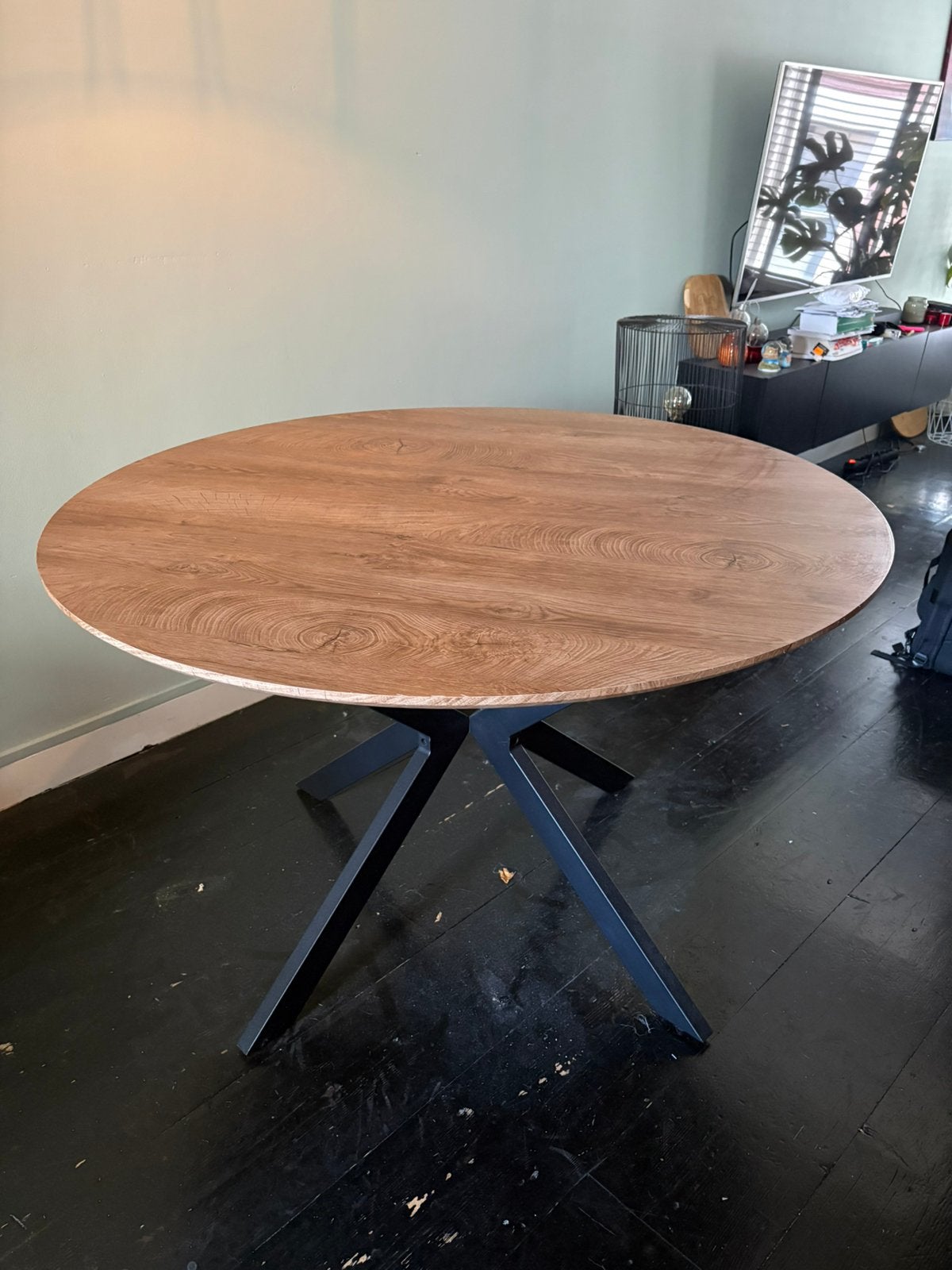 Te koop nette ronde tafel, Huis en Inrichting, Ophalen, 100 tot 150 cm, Rond, Zo goed als nieuw