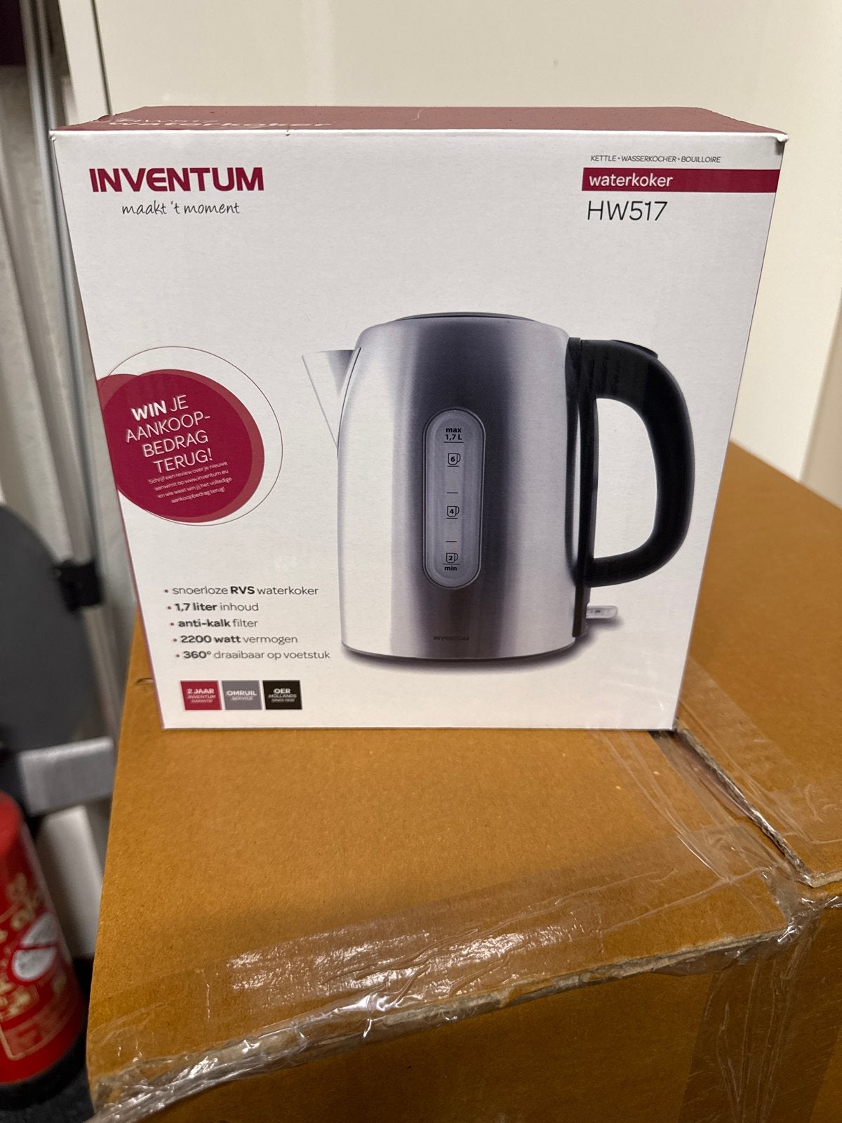 Inventum HW517 RVS waterkoker - 1.7L, 2200W, Nieuw, Witgoed en Apparatuur, Waterkokers, 1 tot 2 liter, Ophalen, Nieuw, Draadloos