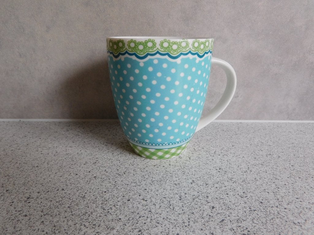 Mok 9x8 cm. Blauw Stip Lofjuuw, Gebruikt, Overige merken, Overige stijlen, Porselein