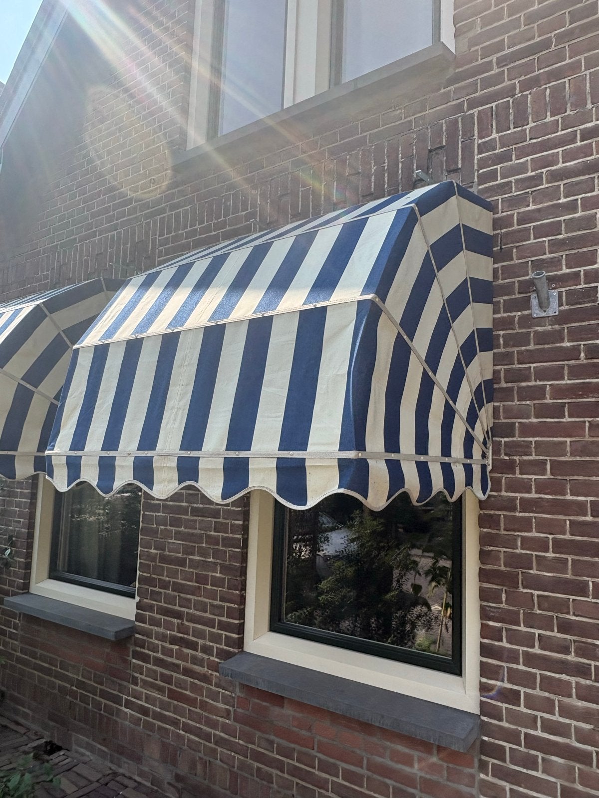 Markies blauw/beige streep 110x100 cm (zonder omlijsting), Ophalen, Gebruikt, Minder dan 250 cm, Markies