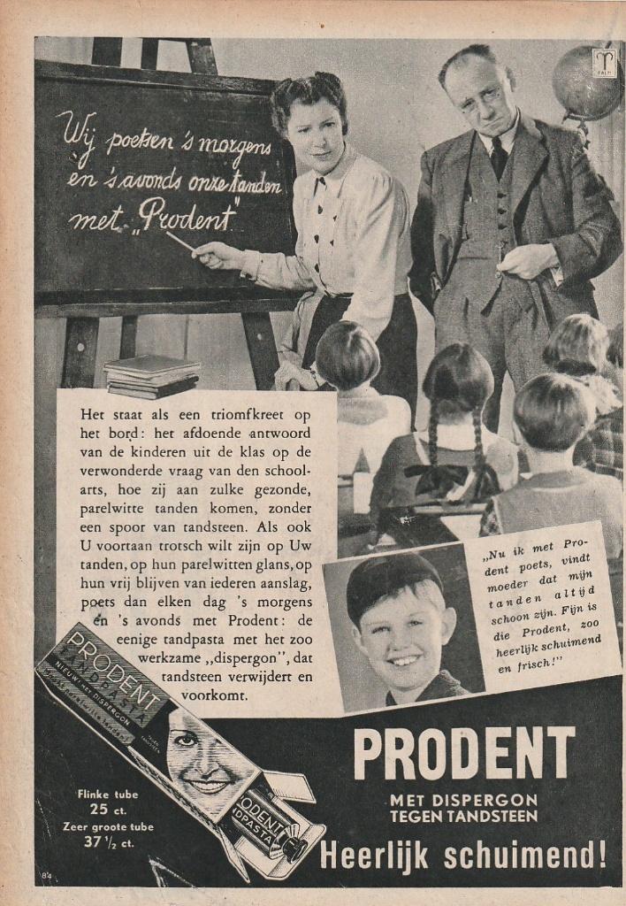 retro reclame 1939 Prodent tandpasta in de schoolklas, Verzenden, Overige typen