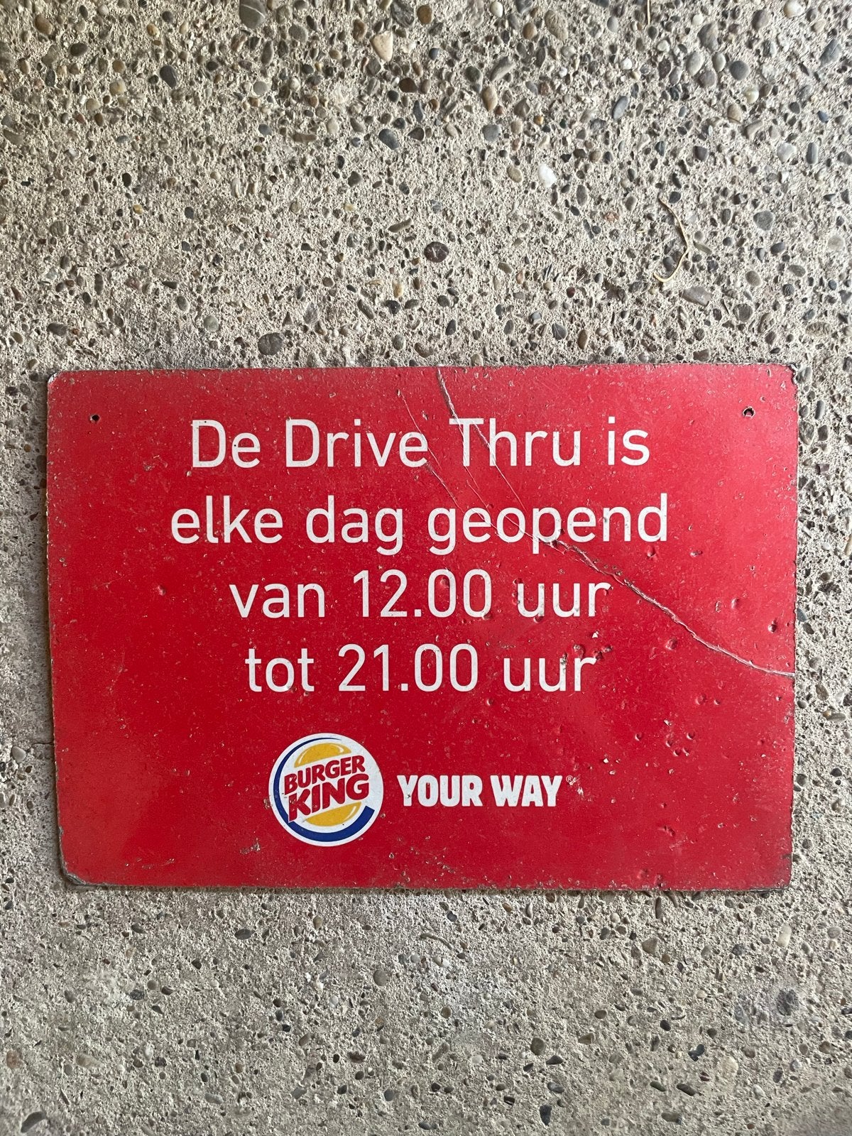 Burger King Drive Thru Openingstijden Bord, Ophalen of Verzenden, Gebruikt, Reclamebord