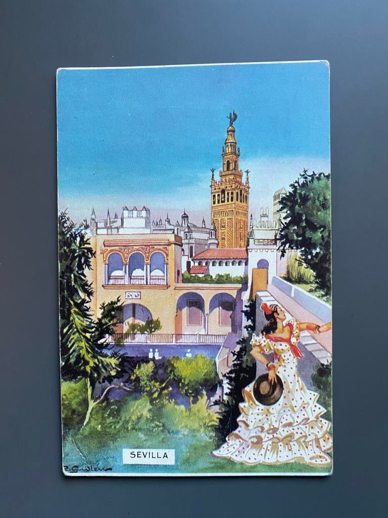 Ansichtkaart Sevilla Spanje jaren 50 met danseres, Ophalen of Verzenden, 1940 tot 1960, Ongelopen, Spanje