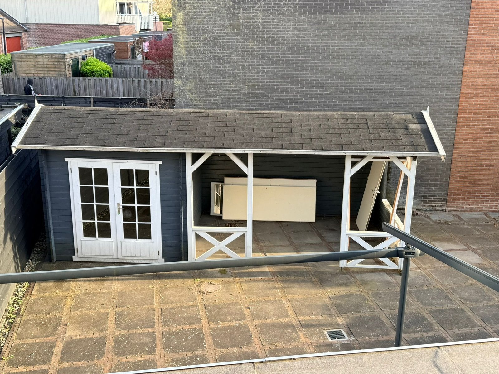 Tuinhuis Veranda / Overkapping – 6,55 x 2,50 meter, Tuin en Terras, Tuinhuizen, Ophalen, Zo goed als nieuw, Blokhut, 3 ramen of meer