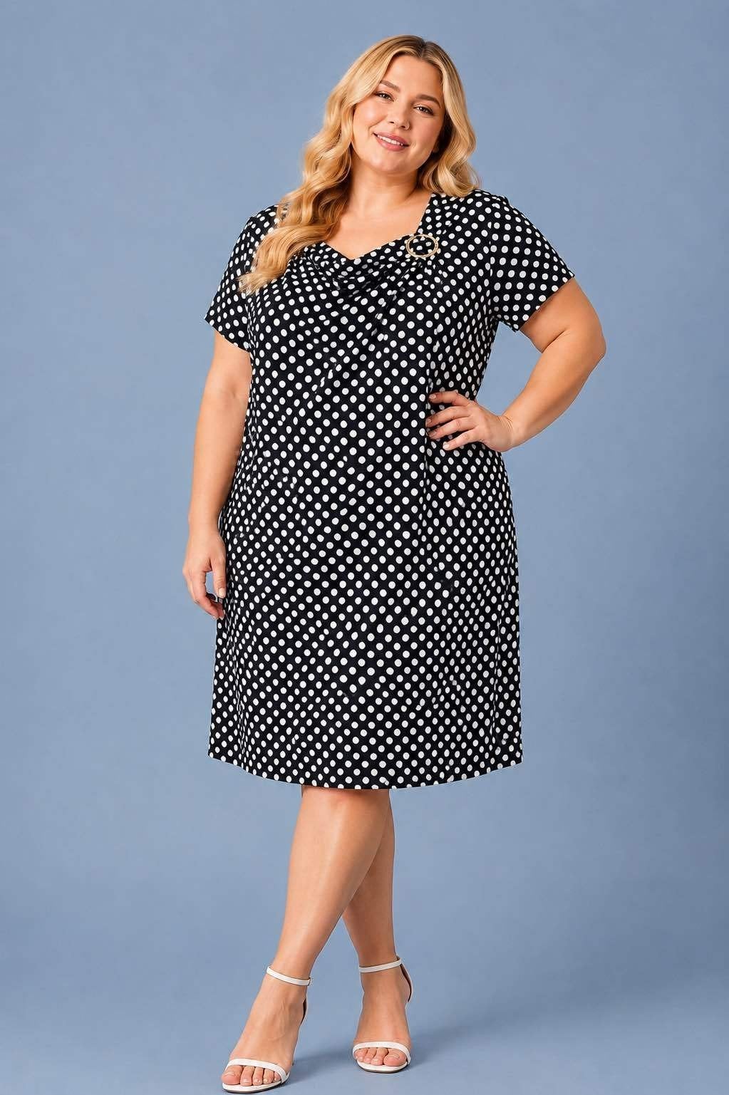 Zwart/wit polkadot jurk New Collection Maat 48, Kleding | Dames, Jurken, N, N, Blauw, Maat 46/48 (XL) of groter