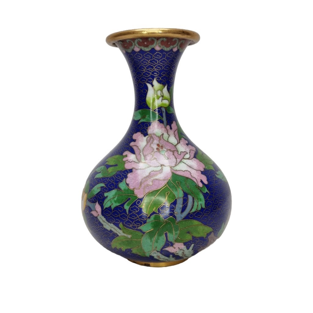 Vintage blauwe cloisonné vaas, Ophalen of Verzenden
