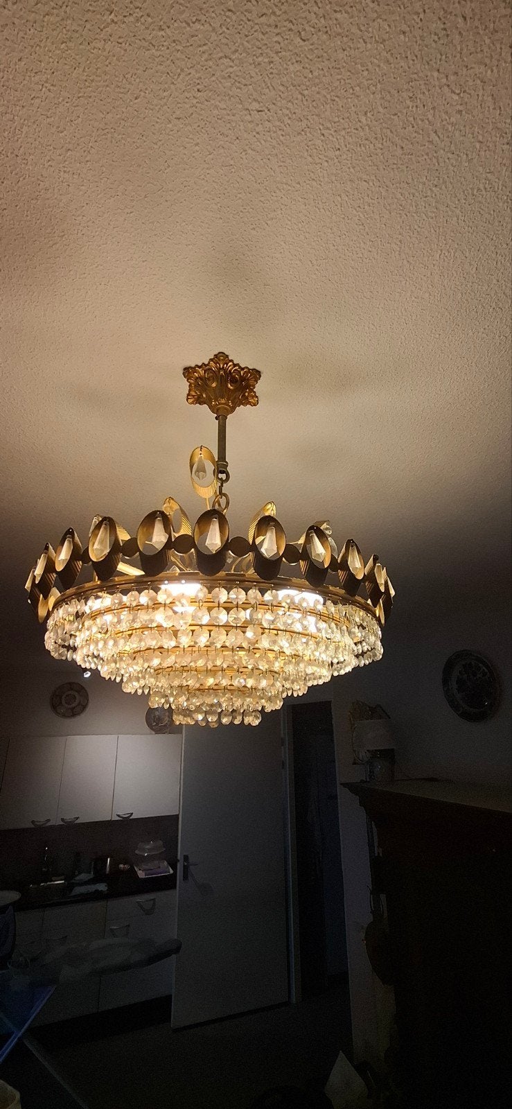 Mooie goudkleurige lamp met glazen steentjes, Ophalen of Verzenden, Zo goed als nieuw