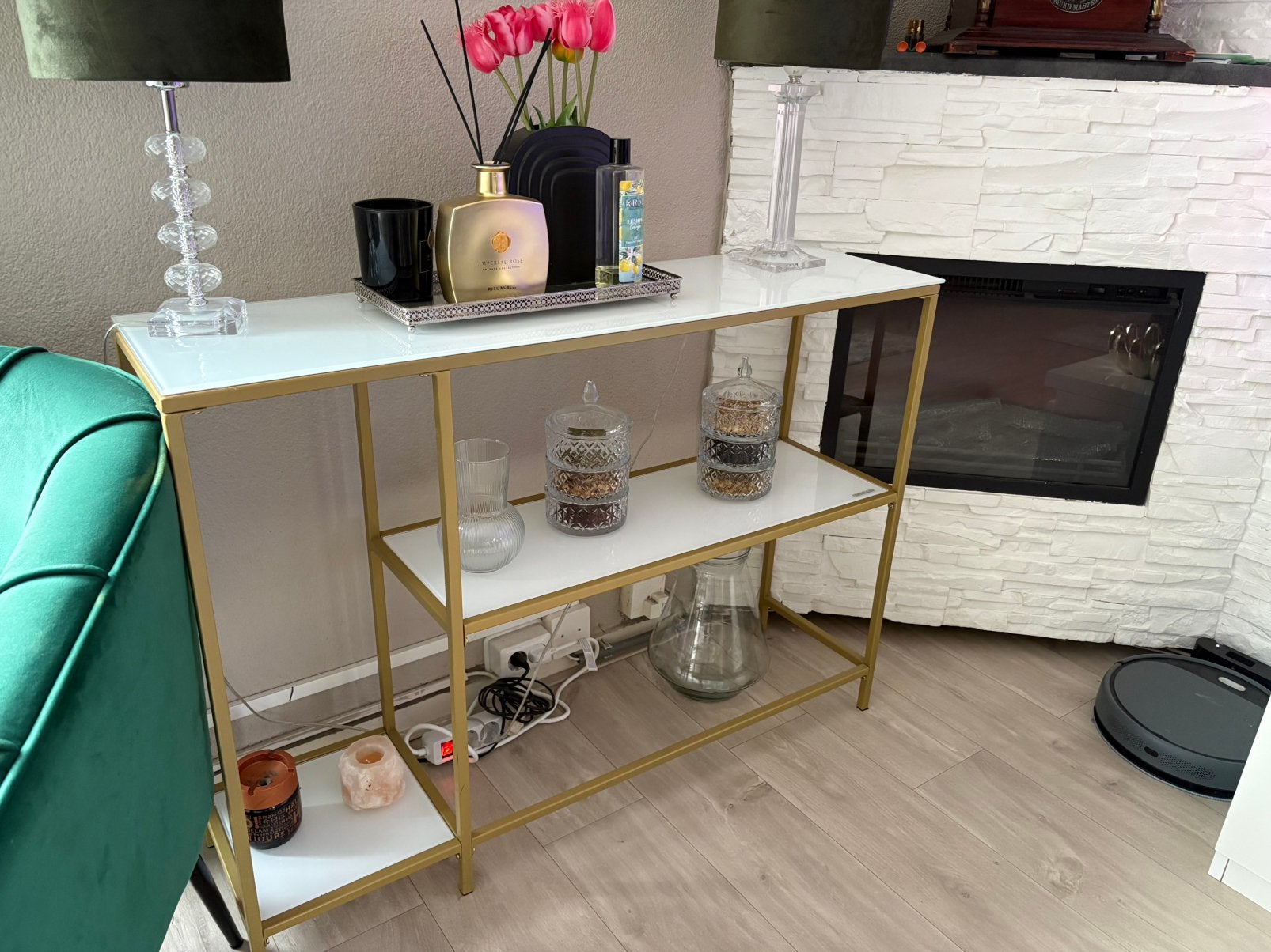 Side table glazen, 100 tot 150 cm, Ophalen of Verzenden, Zo goed als nieuw, 25 tot 50 cm