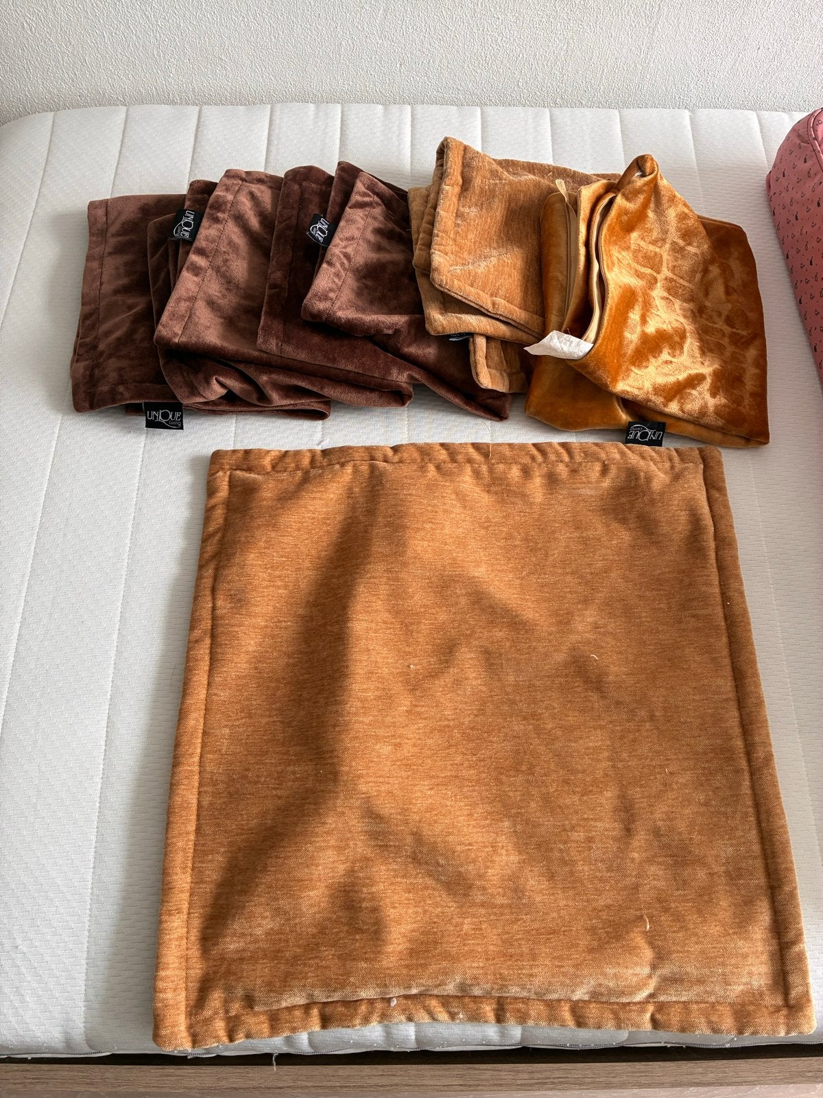 Set van 6 Unique Living sierkussenhoezen - Bruin/Oranje, Ophalen, Gebruikt, Meerkleurig, Vierkant