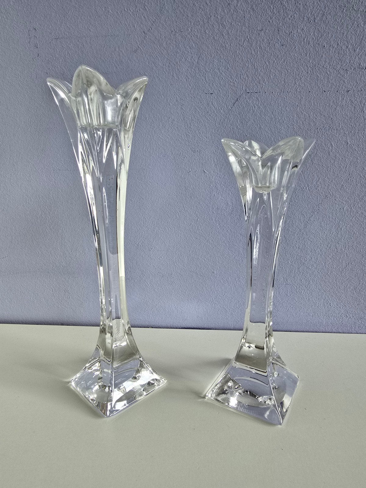 Kristallen kandelaars 2 stuks, Ophalen of Verzenden, Zo goed als nieuw, Overige materialen, Minder dan 25 cm