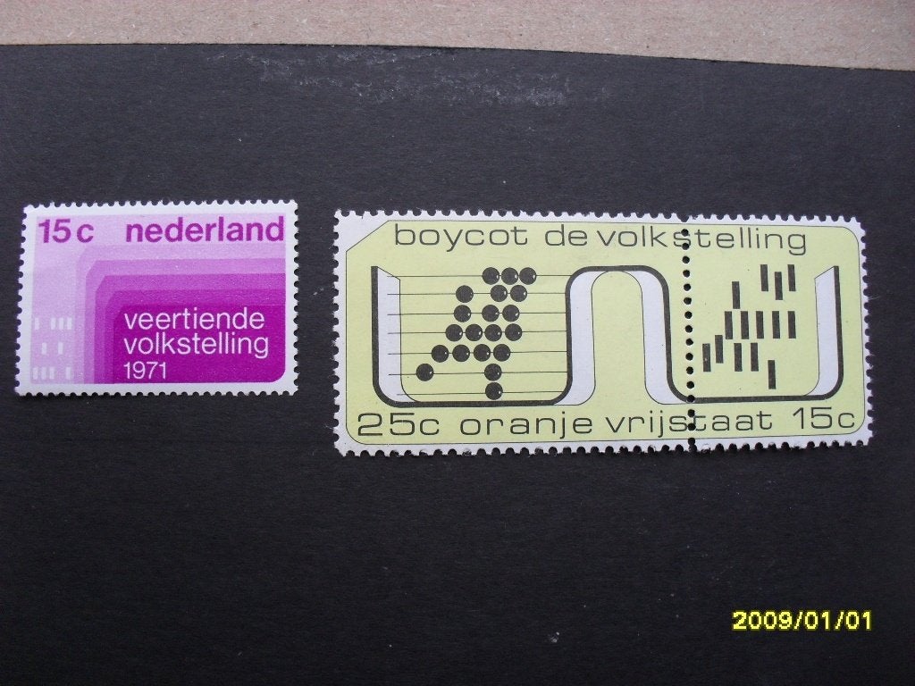NVPH 984 volkstelling 1971 en protestzegel Oranje Vrijstaat, Postzegels en Munten, Ophalen, Na 1940, Postfris