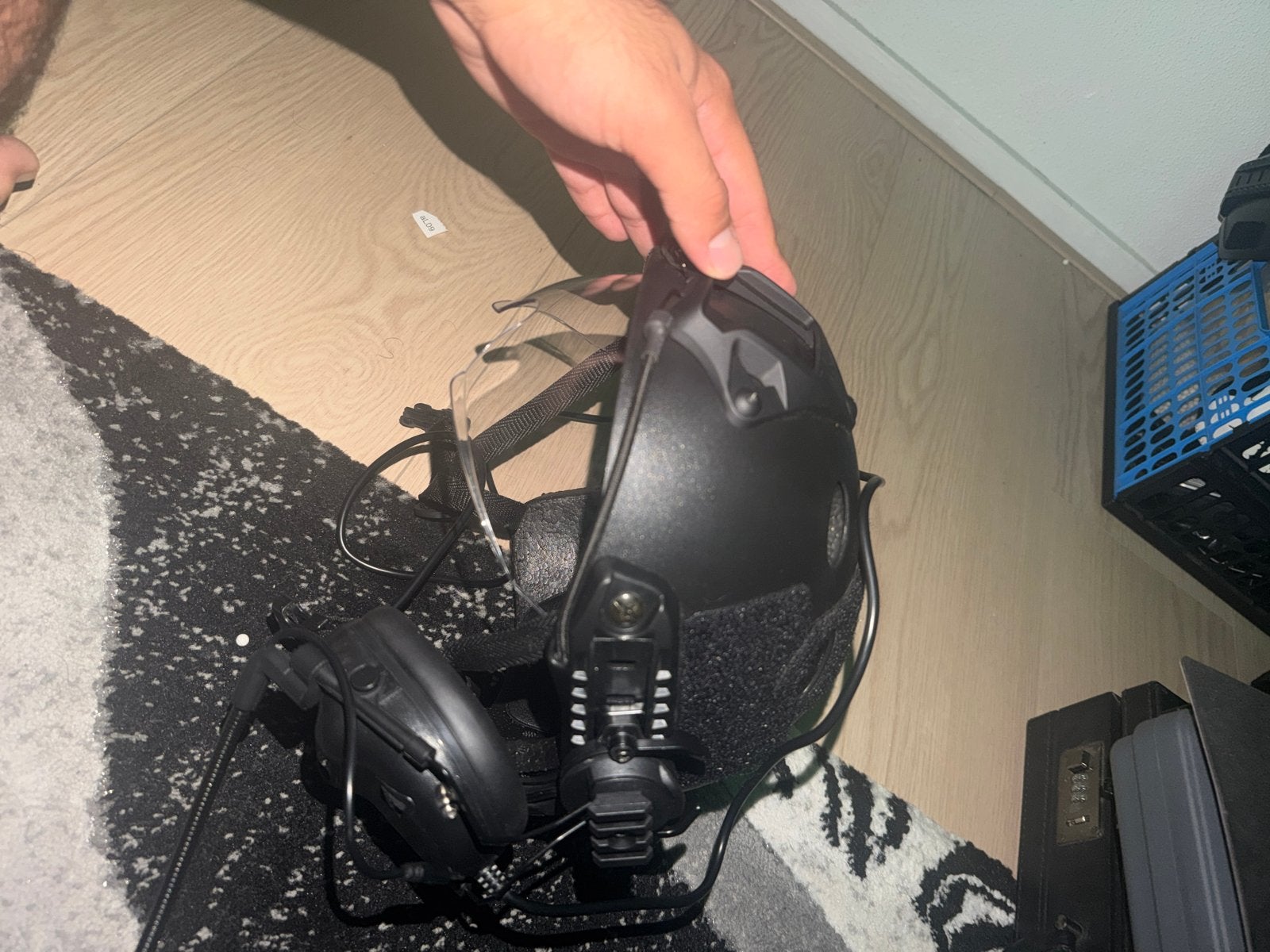 Airsoft Helm met Headset, Portofoon en Beschermbril, Ophalen of Verzenden, Zo goed als nieuw