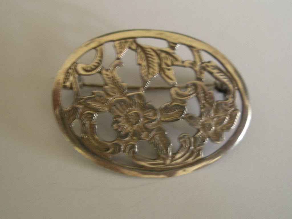 Een mooie Oude Antieke Zilveren Bloemen Broche, Verzenden, Zilver, Broche
