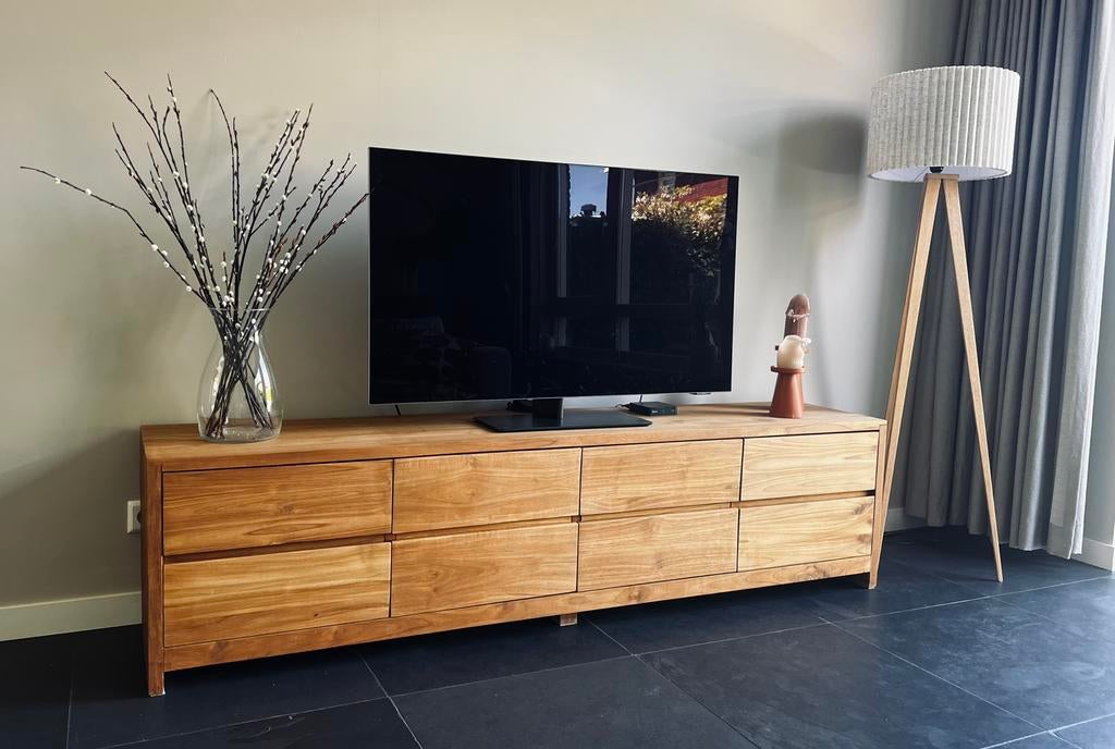 Massief houten tv meubel, Ophalen, Zo goed als nieuw, 25 tot 50 cm, 150 tot 200 cm