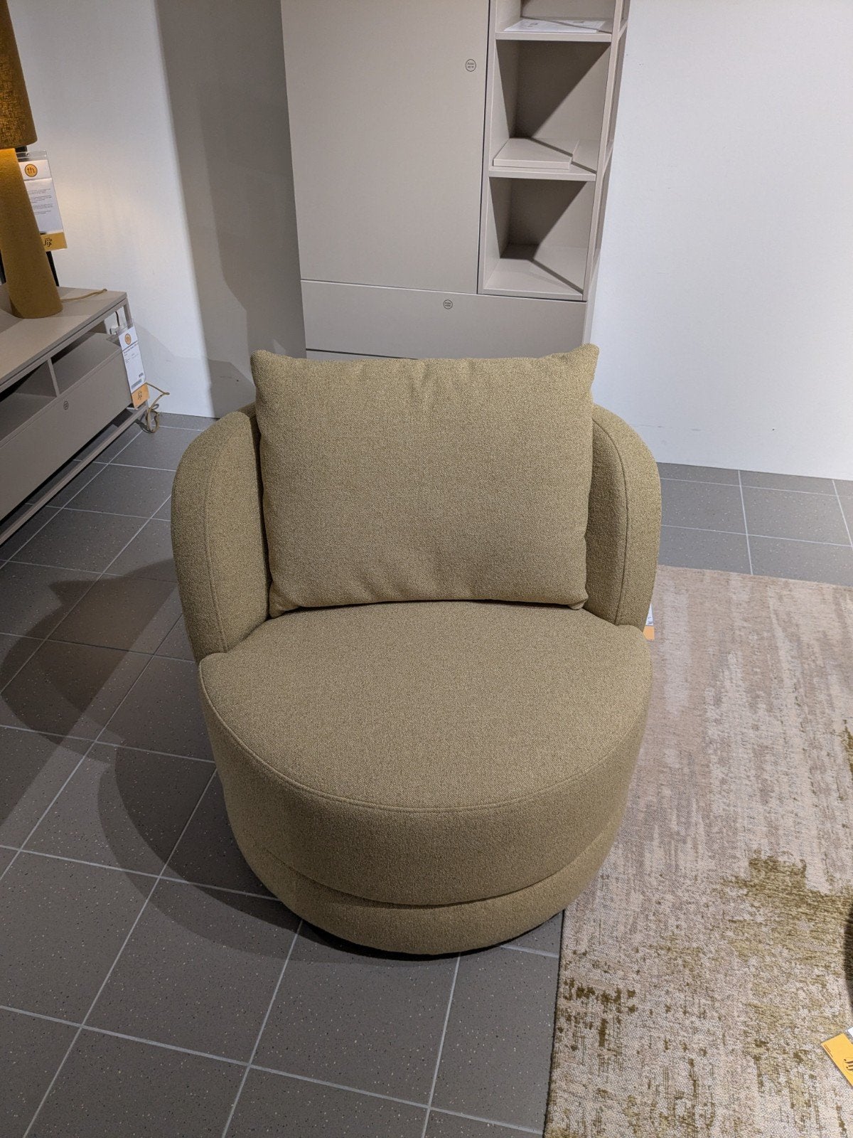 Lesina Fauteuil - Gele Stof - 90 cm Diameter, Huis en Inrichting, 75 tot 100 cm, Ophalen of Verzenden, Zo goed als nieuw, 75 tot 100 cm