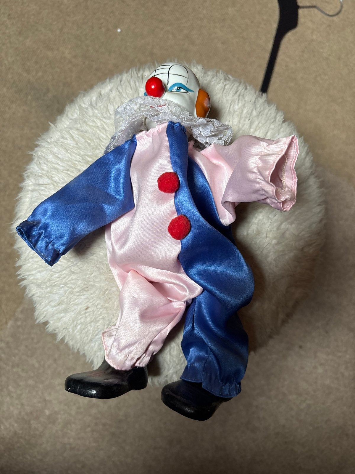 Decoratieve clownspop in blauw en roze kostuum, Verzamelen, Ophalen, Zo goed als nieuw