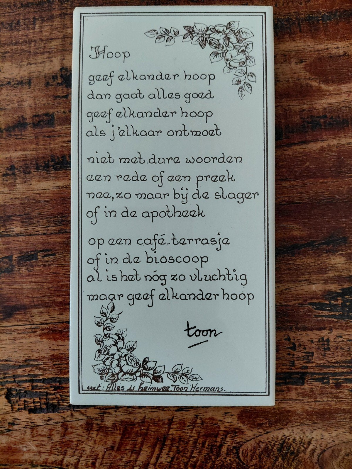 Tegeltje  "Hoop", Ophalen of Verzenden