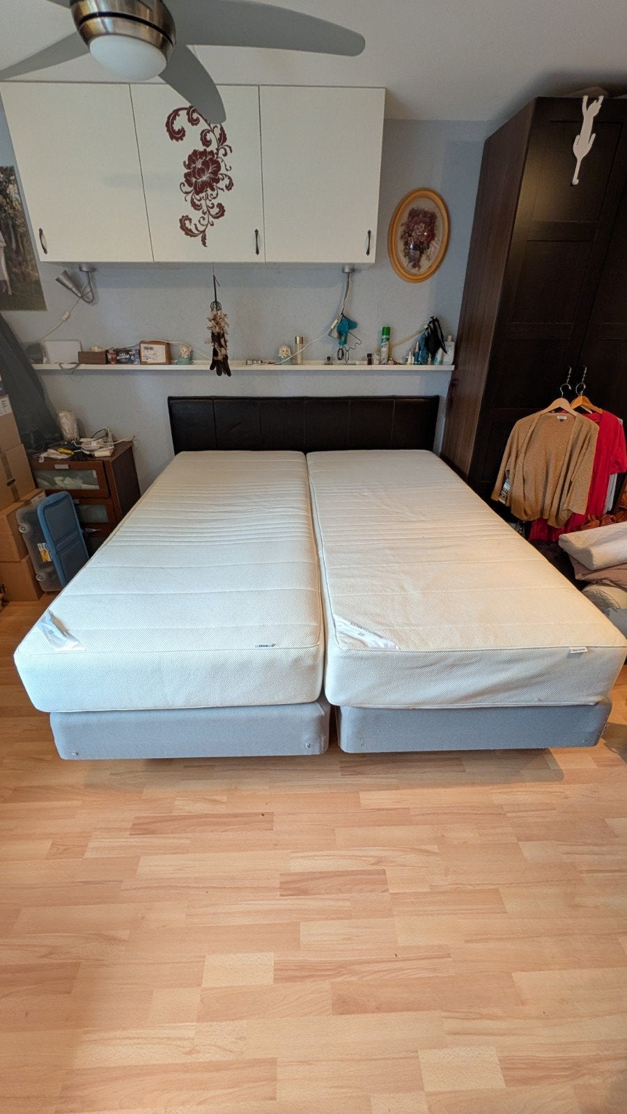 IKEA tweepersoonsbed met matrassen en lattenbodems, Ophalen, Gebruikt, Overige kleuren, Tweepersoons