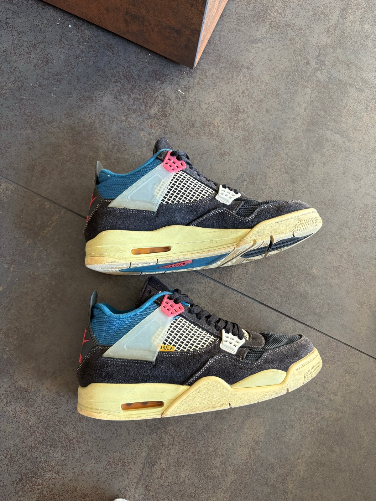 Nike Air Jordan 4 Retro Union Off Noir, Ophalen of Verzenden, Gedragen, Zwart, Sneakers of Gympen