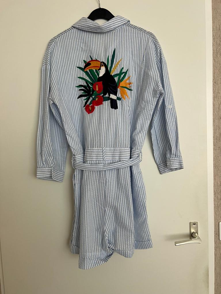 Jumpsuit blauw wit gestreept met borduursel, Kleding | Dames, Jumpsuits, Zo goed als nieuw, Maat 38/40 (M), Blauw, Ophalen of Verzenden