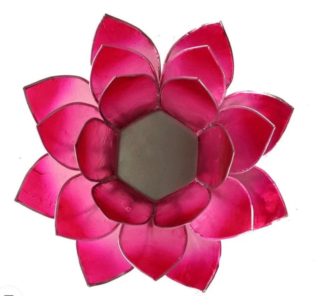 Lotus kaarshouder capiz schelp roze zilveren rand 13,5 cm, Ophalen of Verzenden, Roze, Overige materialen, Kaars