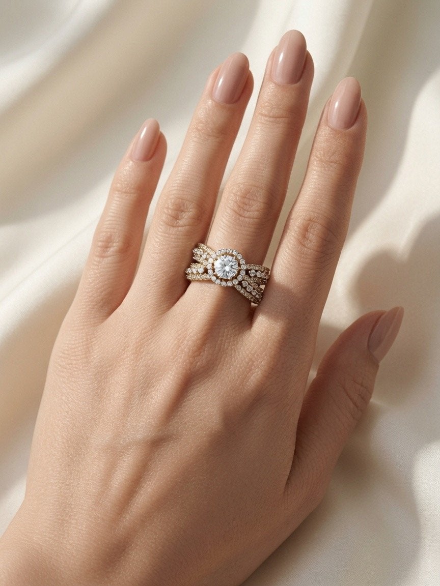 Handgemaakte ring met zirkonia en 5 metalen, maat 17.8, Sieraden, Tassen en Uiterlijk, Ringen, Met kristal, Overige materialen