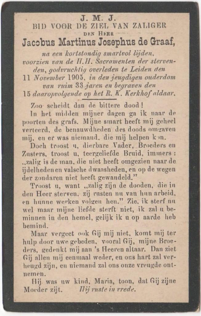 Jacobus M.J. de Graaf 1872 Leiden - 1905 Leiden, 33 jaar, Verzenden