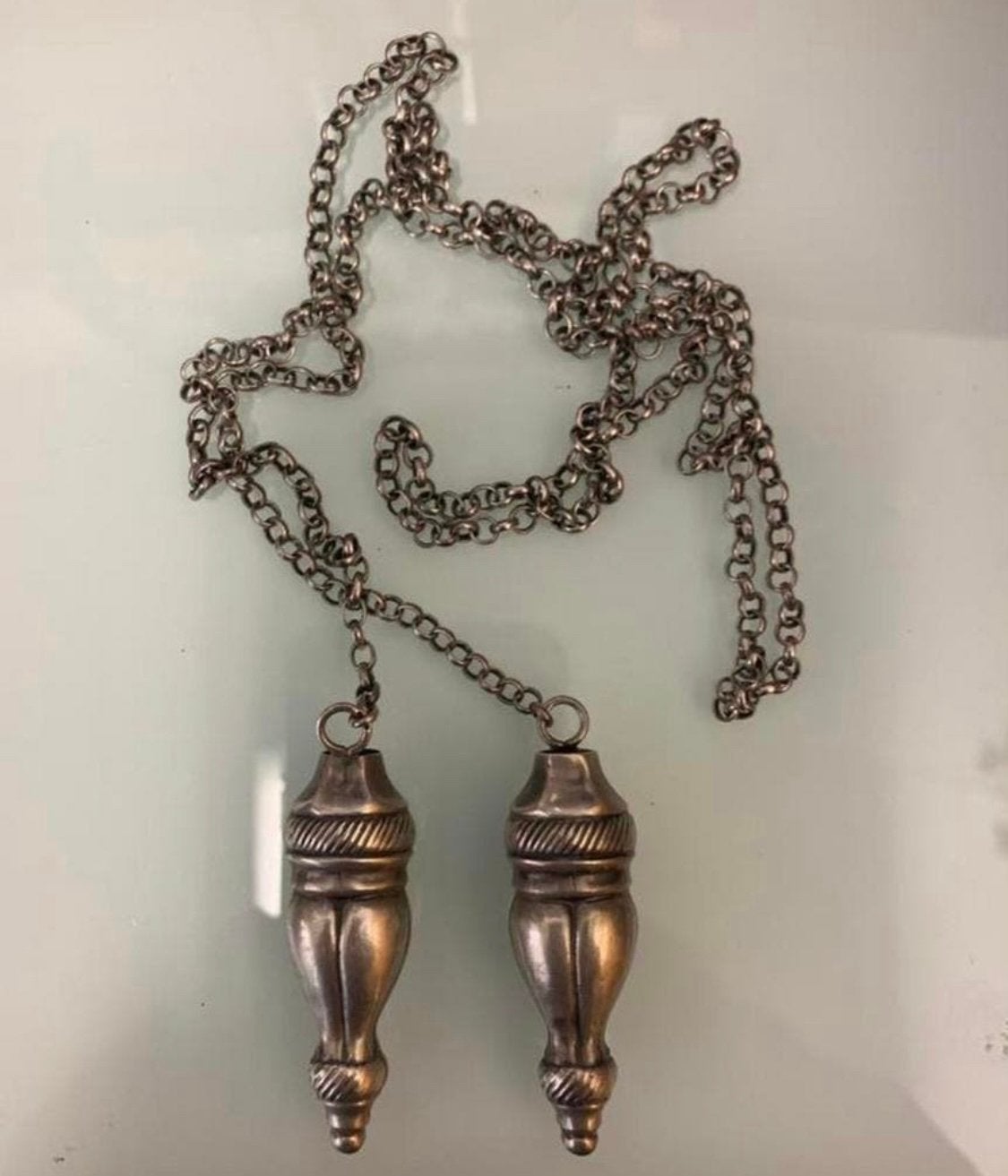 zilveren jasseronketting met breipendoppen antiek zilver., Ophalen of Verzenden