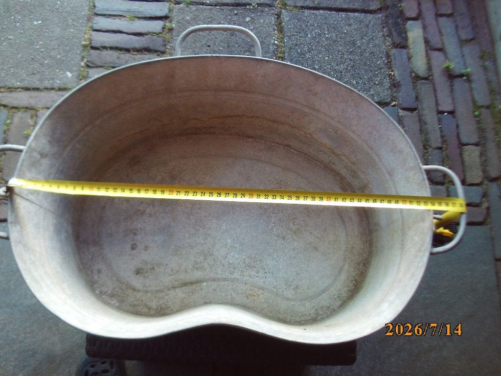 zinken zaaibak vintage 63x42x18 cm 3 handvaten 2 beugels, Ophalen of Verzenden