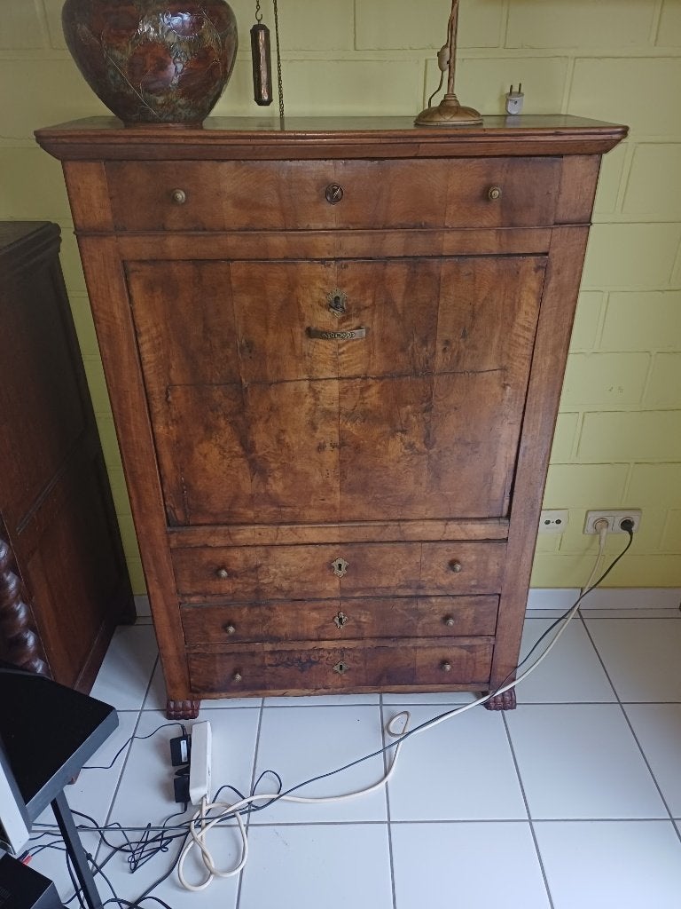 antieke Biedermeier secretaire in wortelnoten fineer, Ophalen