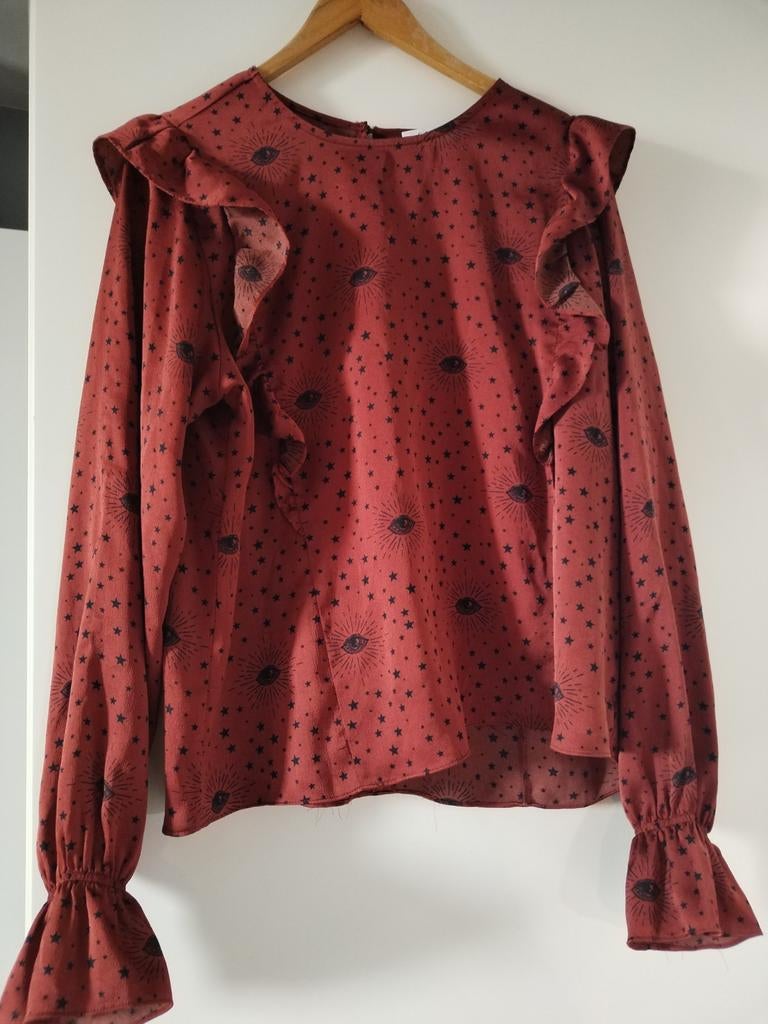 Costes Studio Blouse met sterren en ogen print, Maat 38/40 (M), Bruin, Ophalen of Verzenden, Zo goed als nieuw