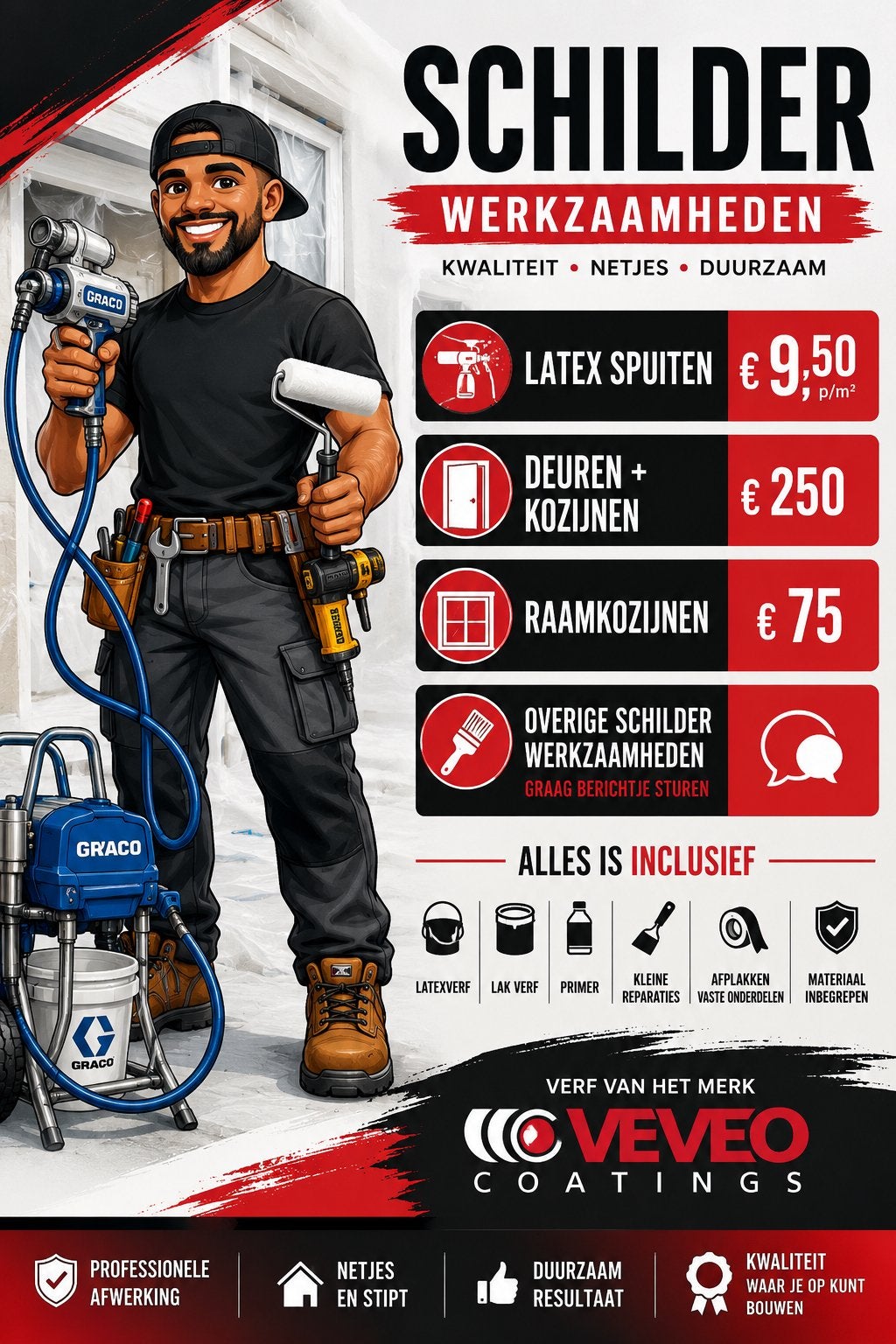 Latex spuiten €9,50 & afbouw werkzaamheden, Garantie, Verbouw of Aanbouw